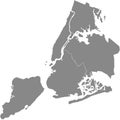 Gray map of boroughs of the New York City, USA Royalty Free Stock Photo