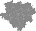 Gray map of districts of Dortmund, Germany