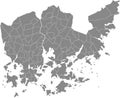 Gray map of municipalities and quarters of Helsinki, Finland Royalty Free Stock Photo