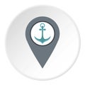 Gray map pointer with anchor symbol icon circle