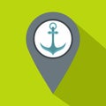 Gray map pointer with anchor symbol icon