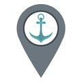 Gray map pointer with anchor symbol icon