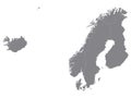 Gray Map of Scandinavia on White Background Royalty Free Stock Photo