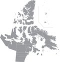 Gray map of the territorial electoral districts of NUNAVUT, CANADA