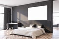 Gray master bedroom corner with poster Royalty Free Stock Photo