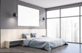 Gray master bedroom corner with poster Royalty Free Stock Photo