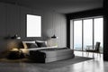 Gray master bedroom corner with poster Royalty Free Stock Photo
