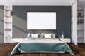 Gray master bedroom with horizontal poster Royalty Free Stock Photo