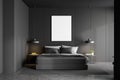 Gray master bedroom interior with poster Royalty Free Stock Photo