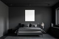 Gray master bedroom with vertical poster Royalty Free Stock Photo