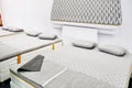 Gray mattress on double bed in store Royalty Free Stock Photo