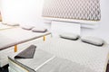Gray mattress on double bed in store Royalty Free Stock Photo