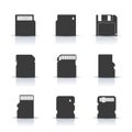 Gray memory card icons, vector illustration. Royalty Free Stock Photo