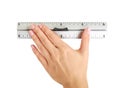 Gray metal ruler with handle. Measuring instrument Royalty Free Stock Photo