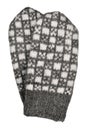 Gray mitten pair flat lay, grey textured woolen mittens pattern, isolated knitted warm wool winter fingerless gloves detail, large