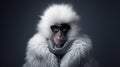 Minimalistic Fashion Portrait Of A Monkey In White Fur