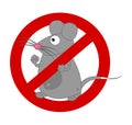 Gray mouse with big moustache in red road sign crossed out on white background - vector