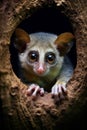 Gray mouse lemur hiding in a tree hole. Amazing wildlife. Generative Ai Royalty Free Stock Photo