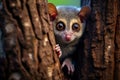 Gray mouse lemur hiding in a tree hole. Amazing wildlife. Generative Ai Royalty Free Stock Photo