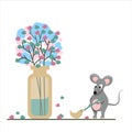 gray mouse with a panicle by the flowers