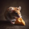 Gray mouse with a piece of cheese