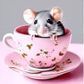 Gray Mouse In Retro Teacup