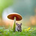 Gray Mouse Under A Mushroom