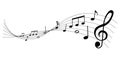 Gray musical notes on white background with clef Royalty Free Stock Photo