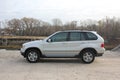 Chernigov, Ukraine - November, 2017.Gray off-road car BMW X5. A private car parked on the sidewalk