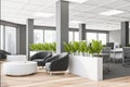 Gray office waiting room corner with armchairs Royalty Free Stock Photo