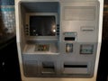 A gray old ATM in the wall. Black frame. Still life in Museum Mandiri. Royalty Free Stock Photo