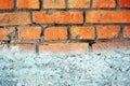 Gray old cement on the bricks wall, divide background on two parts, grunge texture Royalty Free Stock Photo