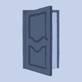 Gray open door. Vector graphic illustration