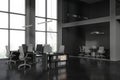 Gray open space office and board room interior Royalty Free Stock Photo