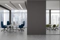 Gray open space office and conference room with blank wall Royalty Free Stock Photo