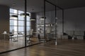 Gray open space office interior with lounge area Royalty Free Stock Photo