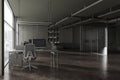 Gray open space office interior with sofa