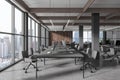 Gray open space office and meeting room interior with columns Royalty Free Stock Photo