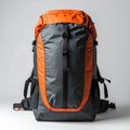 Gray and Orange Backpack Isolated on White Background Studio Shot Royalty Free Stock Photo