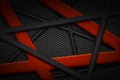 Gray and orange carbon fiber frame on black grille background.