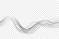 Gray ornate stream of transparent abstract wave of smoke, design element.