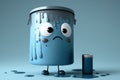 gray paint can character on blue background with drops of paint Royalty Free Stock Photo