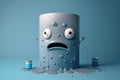 gray paint can character on blue background with drops of paint Royalty Free Stock Photo
