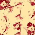 Gray Pattern Botanical. Ruby Tropical Exotic. Brown Floral Illustration. Red Drawing Leaf. Scarlet Fashion Botanical.