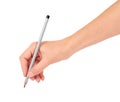 Gray pencil in hand for drawing isolated on white background Royalty Free Stock Photo