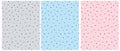 Gray, Pink and Blue Simple Hand Drawn Irregular Dots Vector Patterns. Royalty Free Stock Photo