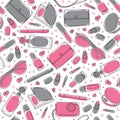 Gray and pink girl stuff - Vector seamless pattern