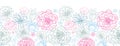 Gray and pink lineart florals horizontal seamless pattern background Royalty Free Stock Photo