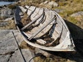 Wooden traditional Norwegian boat on the fjord coast Royalty Free Stock Photo