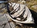 Wooden traditional Norwegian boat on the fjord coast Royalty Free Stock Photo